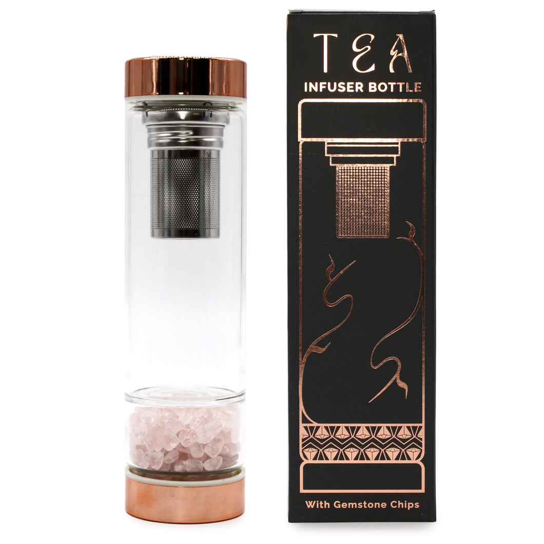 Rose Quartz Crystal Glass Tea Infuser Bottle