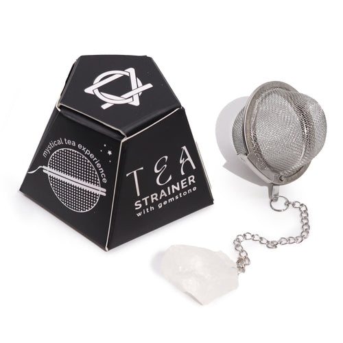 Raw Crystal Gemstone Tea Strainer - Rock Quartz for balance.  Create tea leaves in the strainer and pour hot water over to start brewing. The perfect tea making tool for anyone.  Available in various crystals.