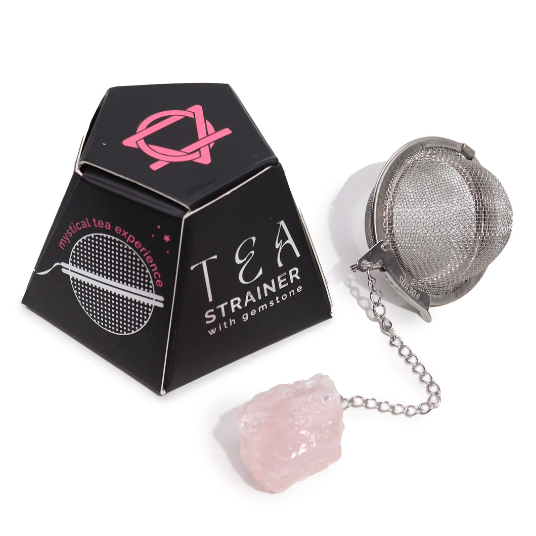Raw Crystal Gemstone Tea Strainer - Rose Quartz for love.  Create tea leaves in the strainer and pour hot water over to start brewing. The perfect tea making tool for anyone.  Available in various crystals.   