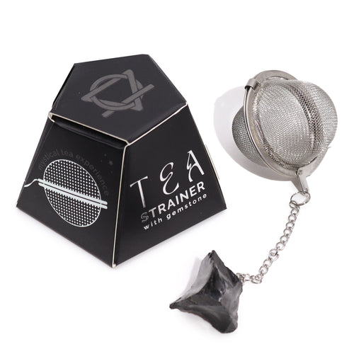 Raw Crystal Gemstone Tea Strainer - Black Obsidian for protection.  Create tea leaves in the strainer and pour hot water over to start brewing. The perfect tea making tool for anyone.  Available in various crystals.