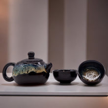 Load image into Gallery viewer, Herbal Black Glaze Teapot Set - Pot &amp; Two Cups