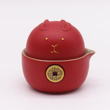 Load image into Gallery viewer, Red Money Cat Teapot Set - Two Cups - Travel Pack