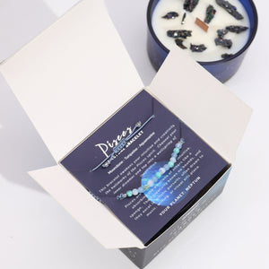 Pisces Zodiac Crystal Candle with Gemstone Bracelet