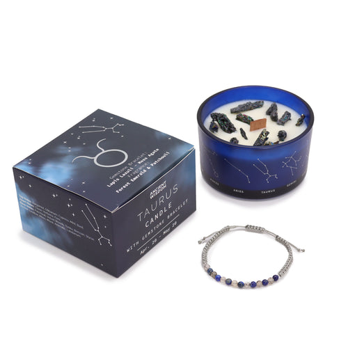 Taurus Zodiac Crystal Candle with Gemstone Bracelet