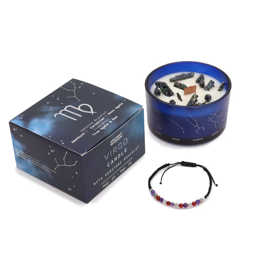 Virgo Zodiac Crystal Candle with Gemstone Bracelet