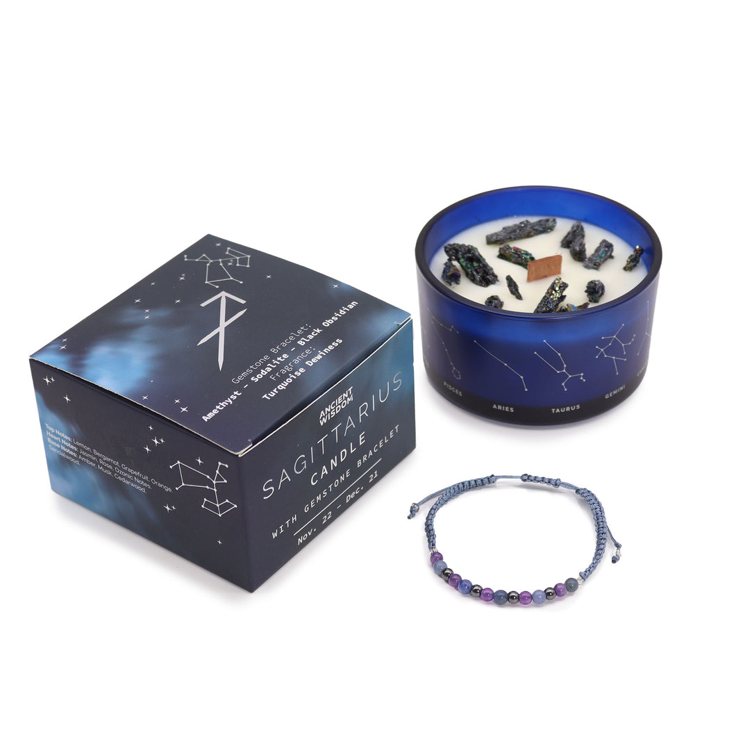 Sagittarius Zodiac Crystal Candle with Gemstone Bracelet