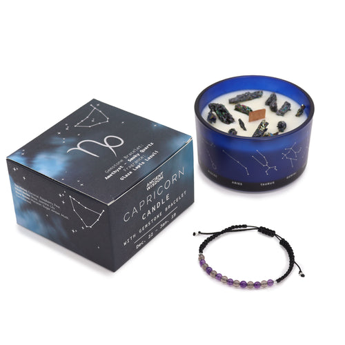 Capricorn Zodiac Crystal Candle with Gemstone Bracelet