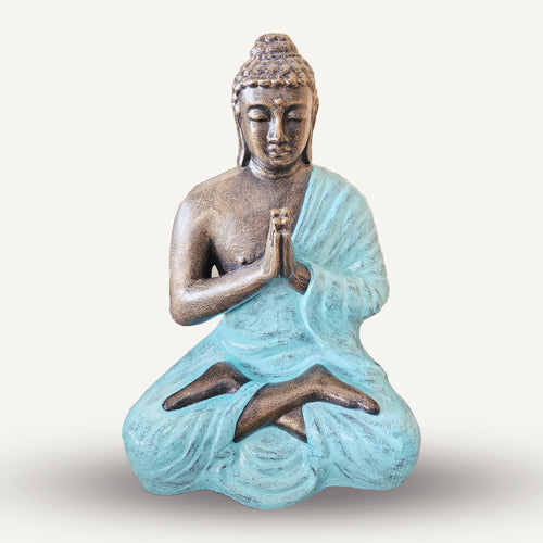 Medium Large Turquoise & Gold Praying Buddha Statue