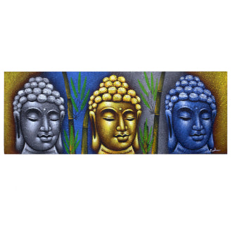 Three Heads Black Buddha With Bamboo Painting