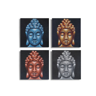 Medium Four Piece Buddha Heads Painting