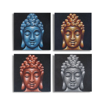 Large Four Piece Buddha Heads Painting