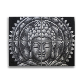 Four Piece Grey Buddha Mandala Painting