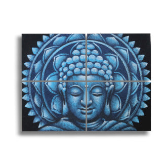 Four Piece Blue Buddha Mandala Painting