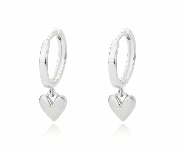 Silver Heart Drop Earrings