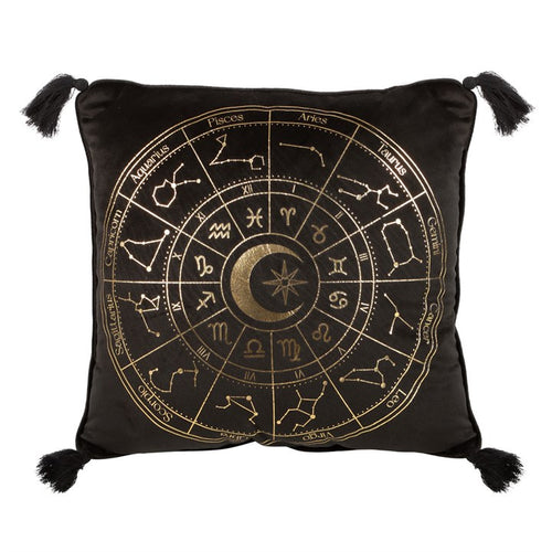 Black Astrology Wheel Square Cushion