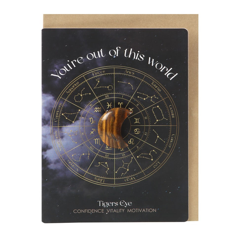 Out Of This World Tiget's Eye Crystal Moon Greeting Card