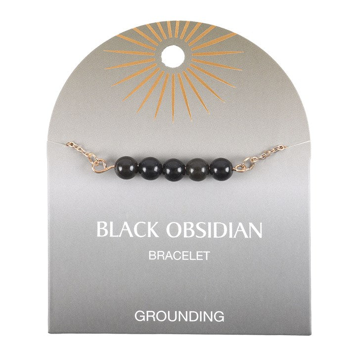 Black Obsidian Crystal Beaded Chain Bracelet