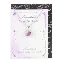 Load image into Gallery viewer, Amethyst Crystal Moon Necklace on Greeting Card