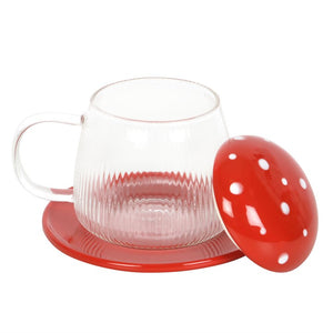 Red Glass Mushroom Mug & Saucer