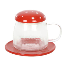 Load image into Gallery viewer, Red Glass Mushroom Mug &amp; Saucer