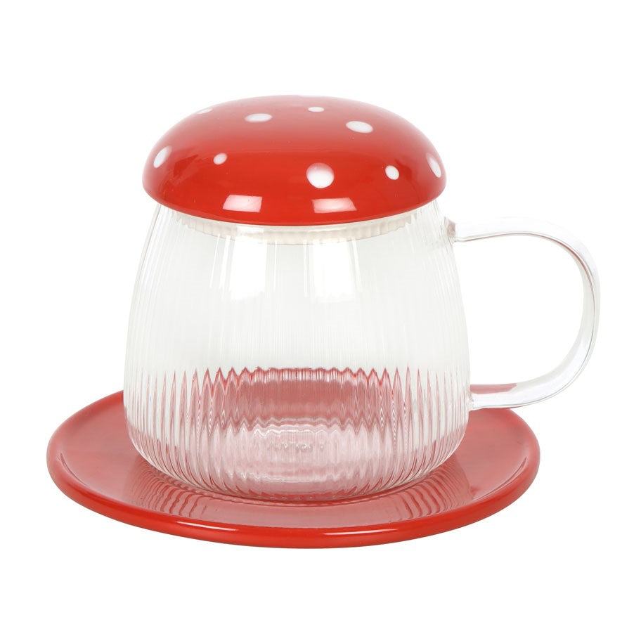 Red Glass Mushroom Mug & Saucer