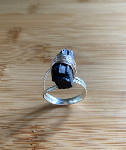 Rough Black Tourmaline Wire Wrapped Ring