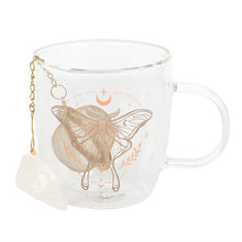 Load image into Gallery viewer, Luna Moth Double Walled Glass Mug with Crystal Tea Infuser