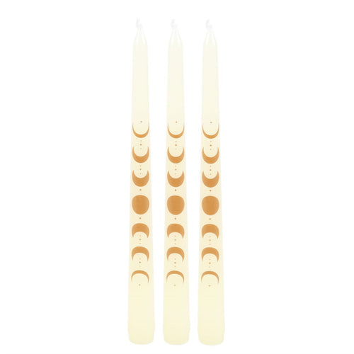 Set of 3 White Moonphases Taper Candles