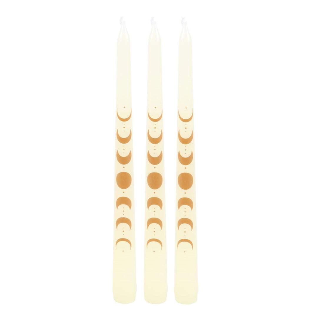 Set of 3 White Moonphases Taper Candles