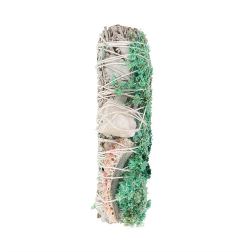 Smudge Stick with White Sage, Abalone and Quartz