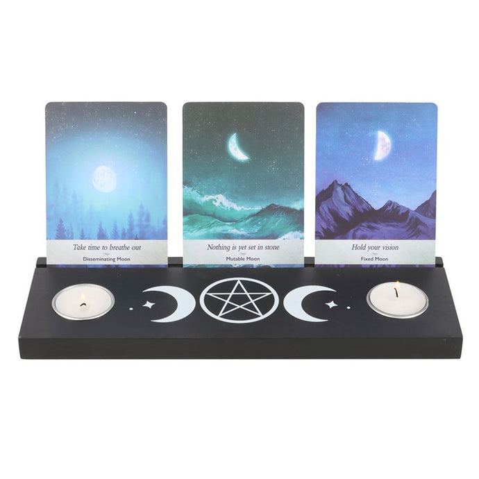 Black Triple Moon Tarot Card Stand & Tealight Holder