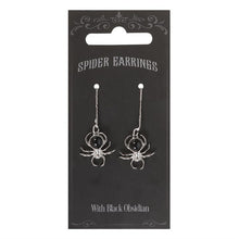 Load image into Gallery viewer, Black Obsidian Spider Threader Earrings