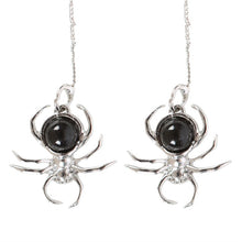 Load image into Gallery viewer, Black Obsidian Spider Threader Earrings