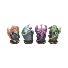 Load image into Gallery viewer, Geode Keepers set of 4 Light-Up Dragon Crystal Figurines