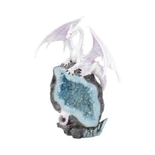 Load image into Gallery viewer, Glacial Custodian Fantasy White Dragon Sitting On A Geode