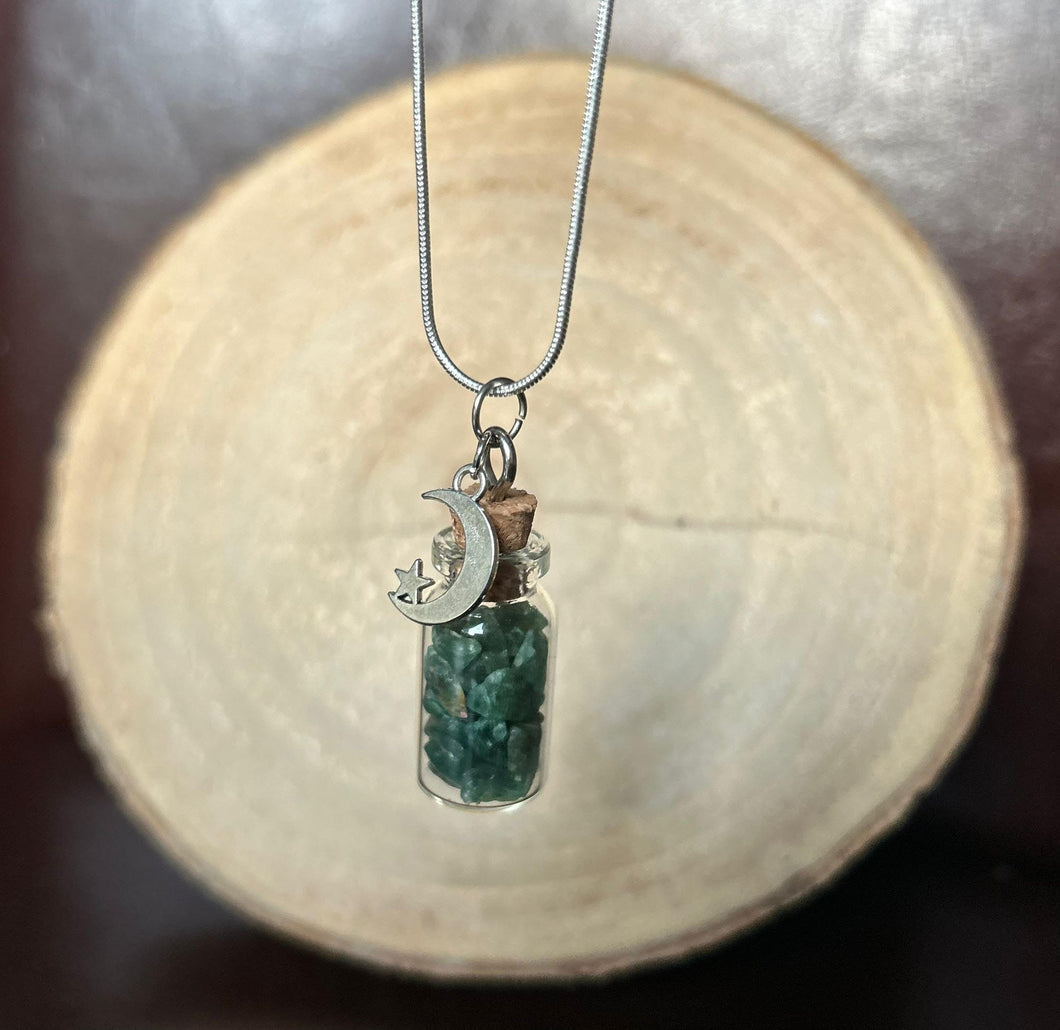 Abundance Moss Agate Crystal Chip Potion Bottle Necklace