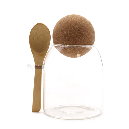 Clear Cottage Cork Ball Glass Jar & Spoon 10cm