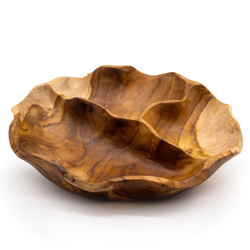 Smooth Round Three Sections Teakwood Fruit Bowl