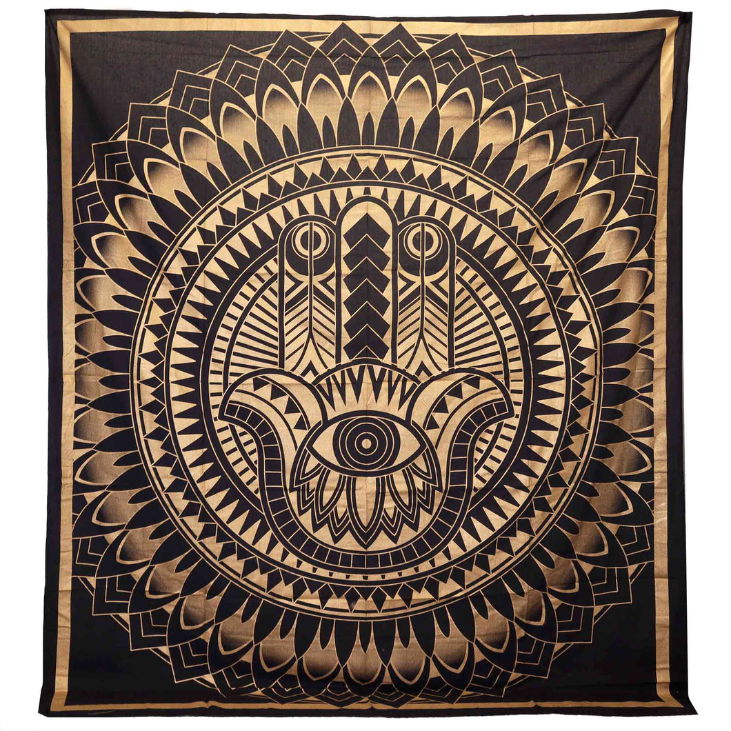 Black Gold Hamsa Double Cotton Bedspread/Wall Hanging