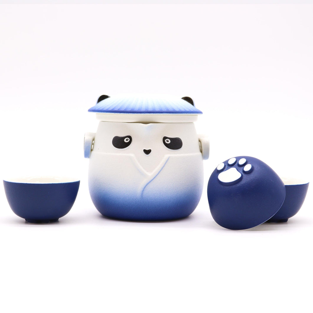 Blue Panda Teapot Set & Three Cups