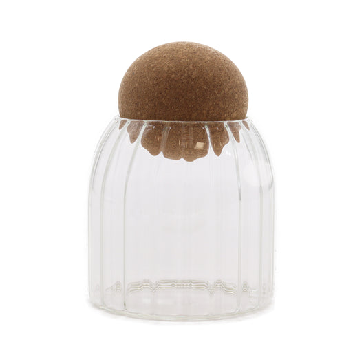 Clear Ribbed Cottage Cork Ball Glass Jar 10cm