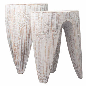 Whitewash Tribal Table & Stool Set