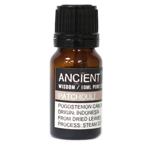 Patchouli essential oil is said to have a balancing effect on the emotions and create an amorous atmosphere.  When used in an oil burner, it eases anxiety and depression. Used in bath water, it is   believed to help skin and scalp complaints, fungal infections, fluid retention, break down cellulite and ease constipation. It has excellent tissue regenerating properties, speeds up healing and fights infections. Thus, it helps acne, eczema, weeping sores, ulcers, and athlete's foot.