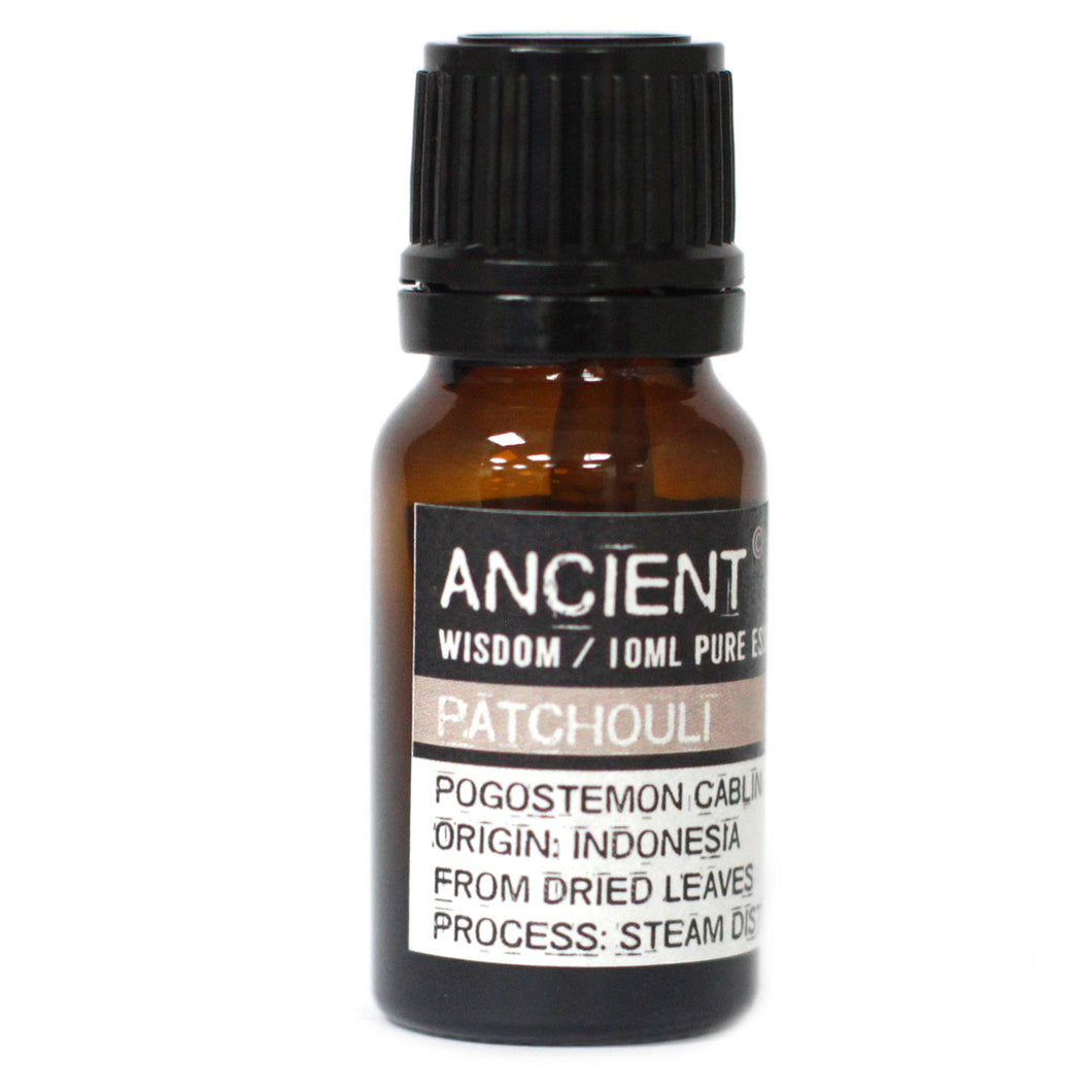 Patchouli essential oil is said to have a balancing effect on the emotions and create an amorous atmosphere.  When used in an oil burner, it eases anxiety and depression. Used in bath water, it is   believed to help skin and scalp complaints, fungal infections, fluid retention, break down cellulite and ease constipation. It has excellent tissue regenerating properties, speeds up healing and fights infections. Thus, it helps acne, eczema, weeping sores, ulcers, and athlete's foot.