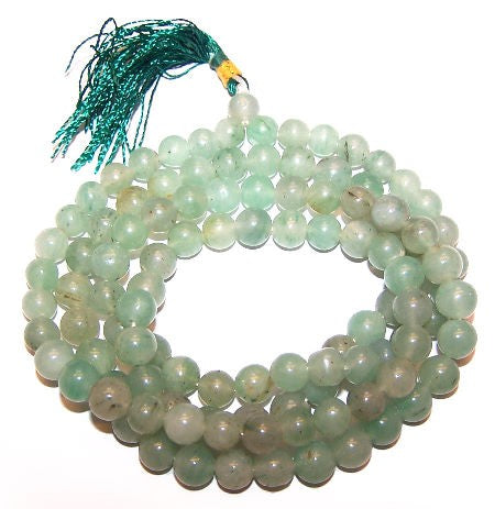 Green Aventurine Mala Beads.  The Mala is a rosary containing 108 beads. It is used for keeping count while reciting, chanting, or mentally repeating a mantra or name/s of a particular deity, a practice known in Sanskrit as japa.