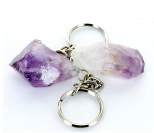 Amethyst Point Keyring.  Amethyst is cleansing and deeply healing. Amethyst is known as "The All Purpose Stone”. It provides clarity when there's confusion in the mind, and helps to relieve stress and anxiety. Amethyst can even help with cell regeneration, insomnia, mood swings, and immunity.