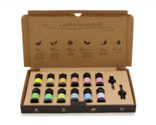 Load image into Gallery viewer, Aromatherapy Essential Oil Starter Pack.  Aromatherapy Essential Oil Set is an amazing gift for your home and mind. This set contains 12 essential oils (5ml each) and 2 droppers. This set combines a variety of floral, minty, woody, spicy and herbal scents.   100% Pure Handmade Vegan Friendly Cruelty Free
